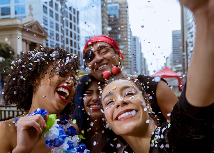 a group of friends having fun at a festival