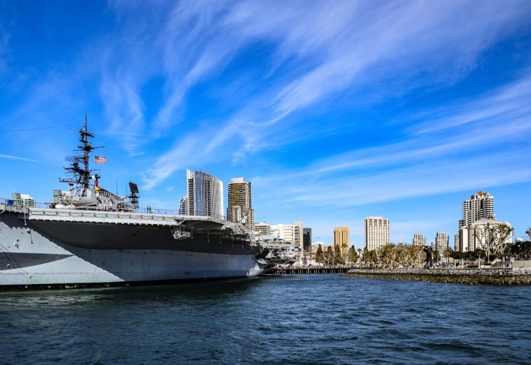 Picture of USS Midway ship moored in Embarcadero