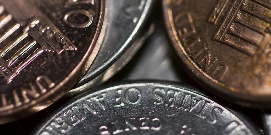 close-up of coins produced at the US Denver Mint