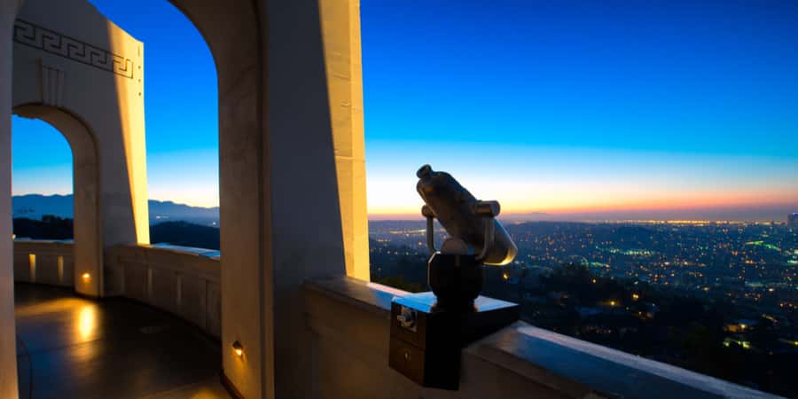 A telescope at Griffith Observatory in the evening