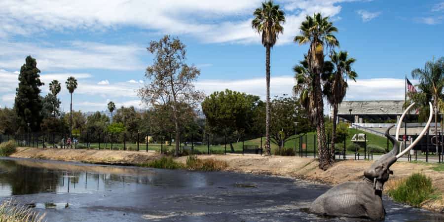 A mammoth sculpture at the entrance of the La Brea Tar Pits