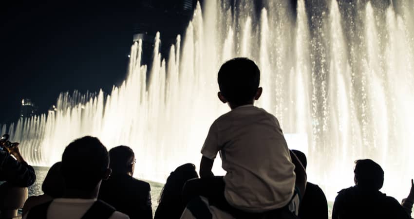 People viewing the Bellagio Fountain shows in the evening