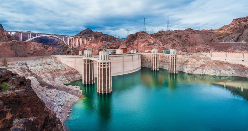 the Hoover Dam viewed from afar