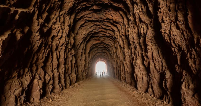 interior of a tunnel along Historic Railroad Hiking Trail in Nevada
