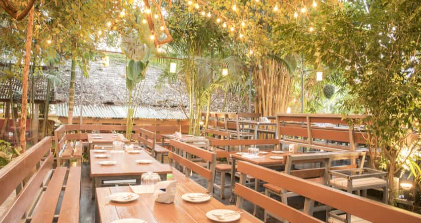 A beautiful sunny courtyard patio restaurant 