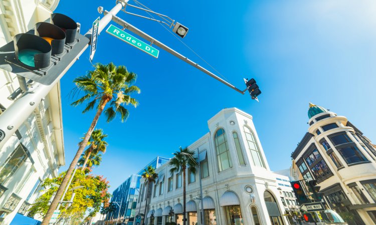 A Rodeo Drive street sign in Beverly Hills
